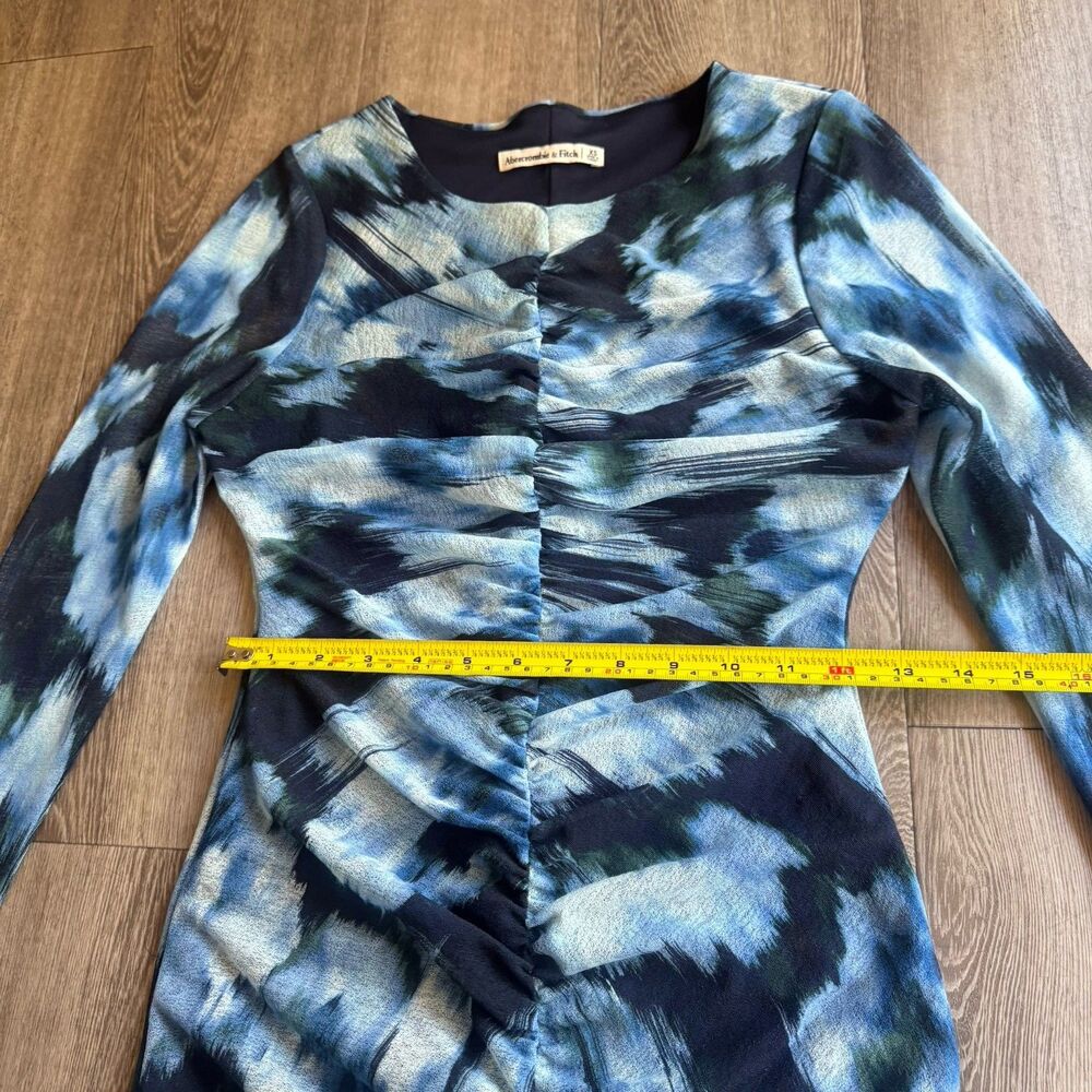 Abercrombie & Fitch Blue Mesh Bodycon Long Sleeve Twist Front Long Dress Sz XS - Picture 7 of 14